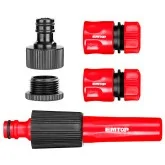 Emtop auto-stop connectors and hose irrigation nozzle set