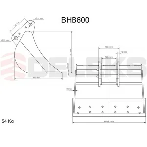 Balde com dentes para mini-escavadora - 60cm DELEKS