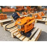 Forestry head, shear, and hydraulic rotator for mini-excavator