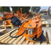 Forestry head, shear, and hydraulic rotator for mini-excavator