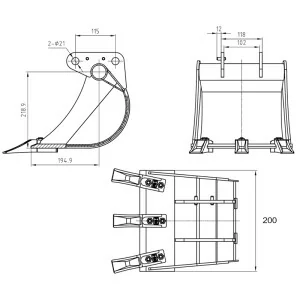 Bucket for mini excavator - 20cm Deleks