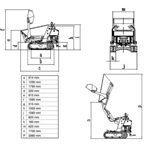 Minidumper Zeppelin Rhinoceros 800BS com caixa de elevação e pá