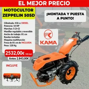 Zeppelin Motocultivador 505D Kama Motor diesel 10 Hp