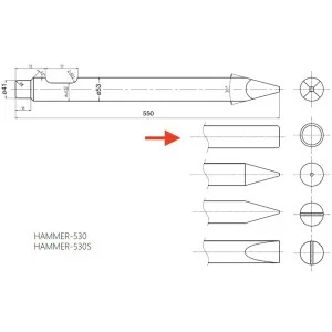 Blunt pointer for hydraulic hammer 530 Deleks