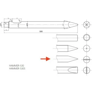 Puntero cincel vertical para martillo hidráulico 530 Deleks