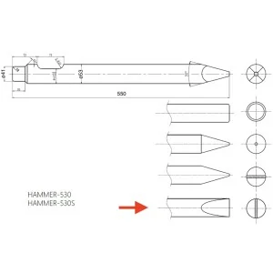 HORIZONTAL Meißelzeiger für Hydraulikhammer 530 Deleks