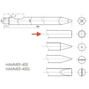 Blunt Pointer for hydraulic hammer 400 Deleks