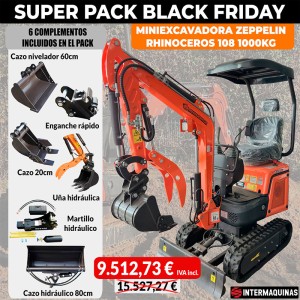 Super Pack Rhinoceros 108 1T Minibagger + 6 Anbaugeräte