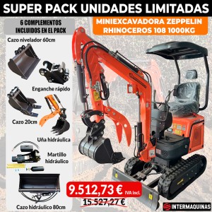 Super Pack Rhinoceros 108 1T Mini Excavator + 6 attachements