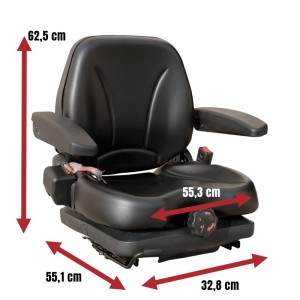 Asiento para tractor con suspensión guías cinturón retráctil y reposabrazos
