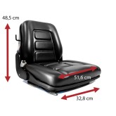 Tractor seat with suspension on backrest guides and adjustable weight PVC