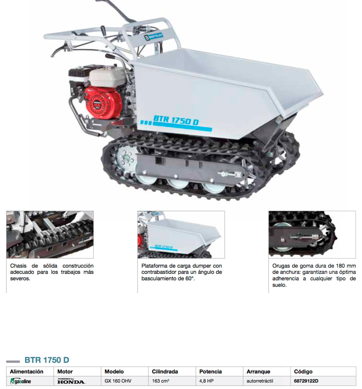 Características Carretilla Oruga Bertolini BTR 1750-1